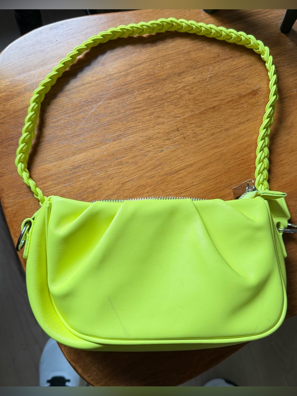 Lo Miel Neon Yellow Braided-Strap Shoulder Bag Purse
